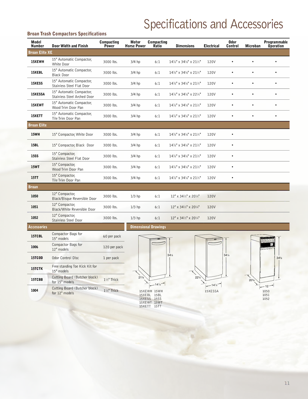 Broan 15XEWT manual Specifications and Accessories 