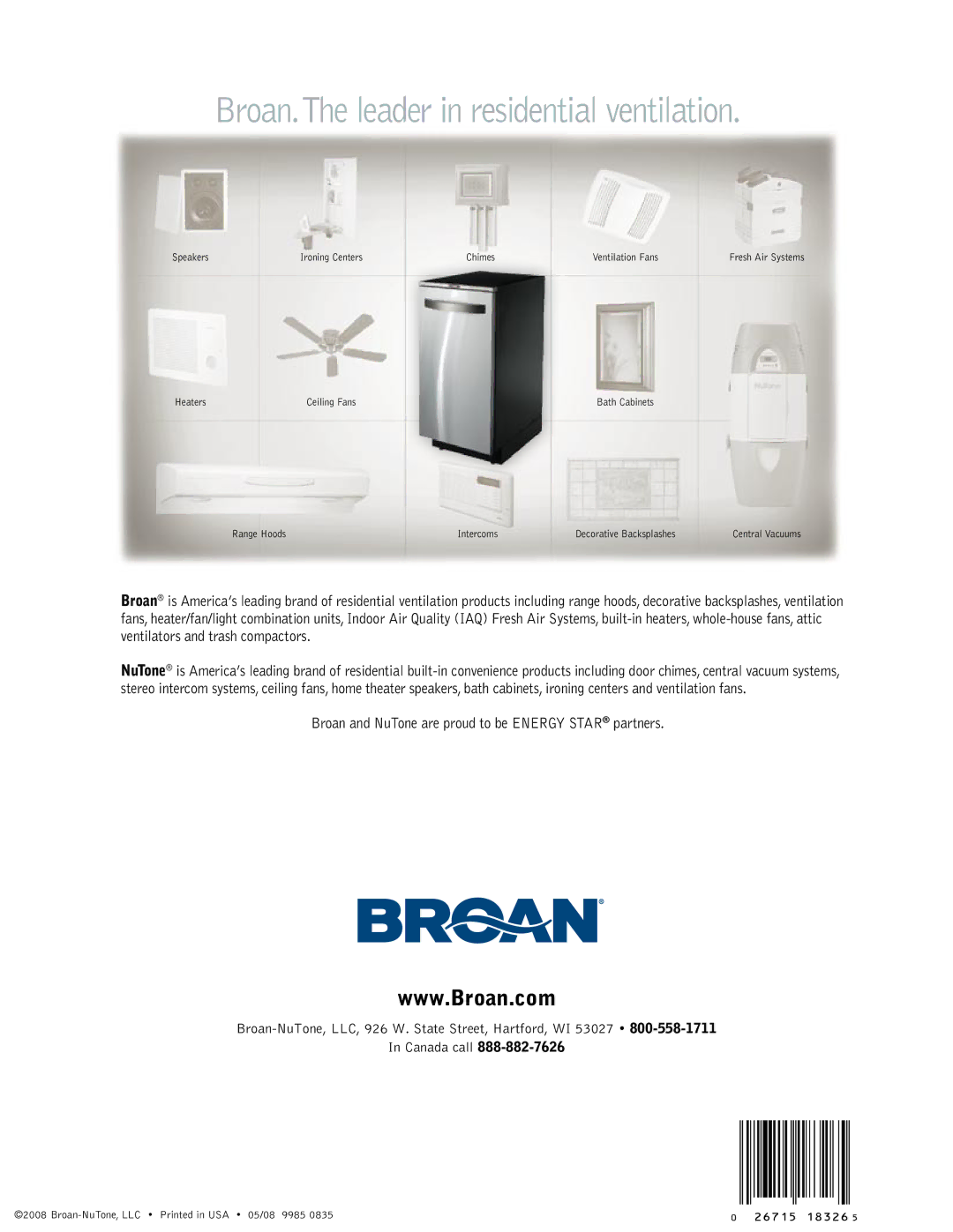 Broan 15XEWT manual Fpo 