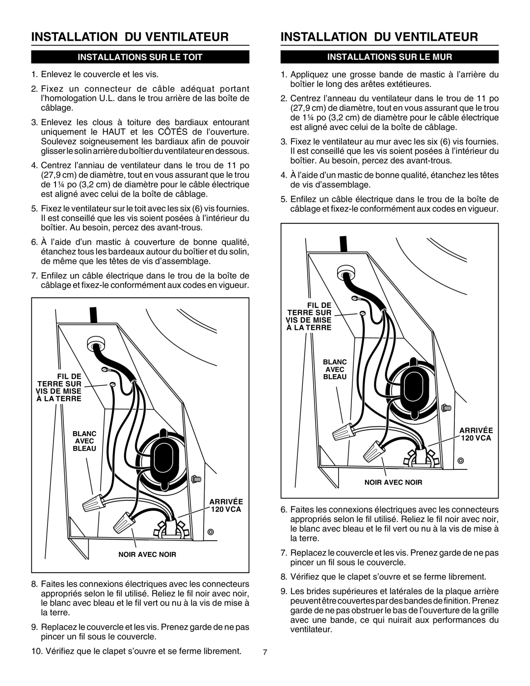 Broan 336 specifications Installation DU Ventilateur 