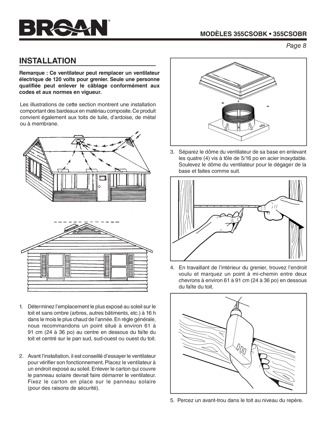 Broan 355CSOBR, 355CSOBK warranty Installation 