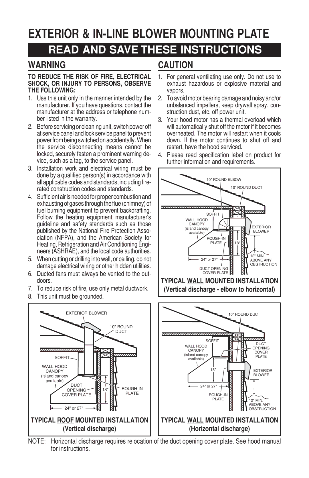 Broan 356NDK warranty Kit, Rated construction codes and standards, Doors, This unit must be grounded 