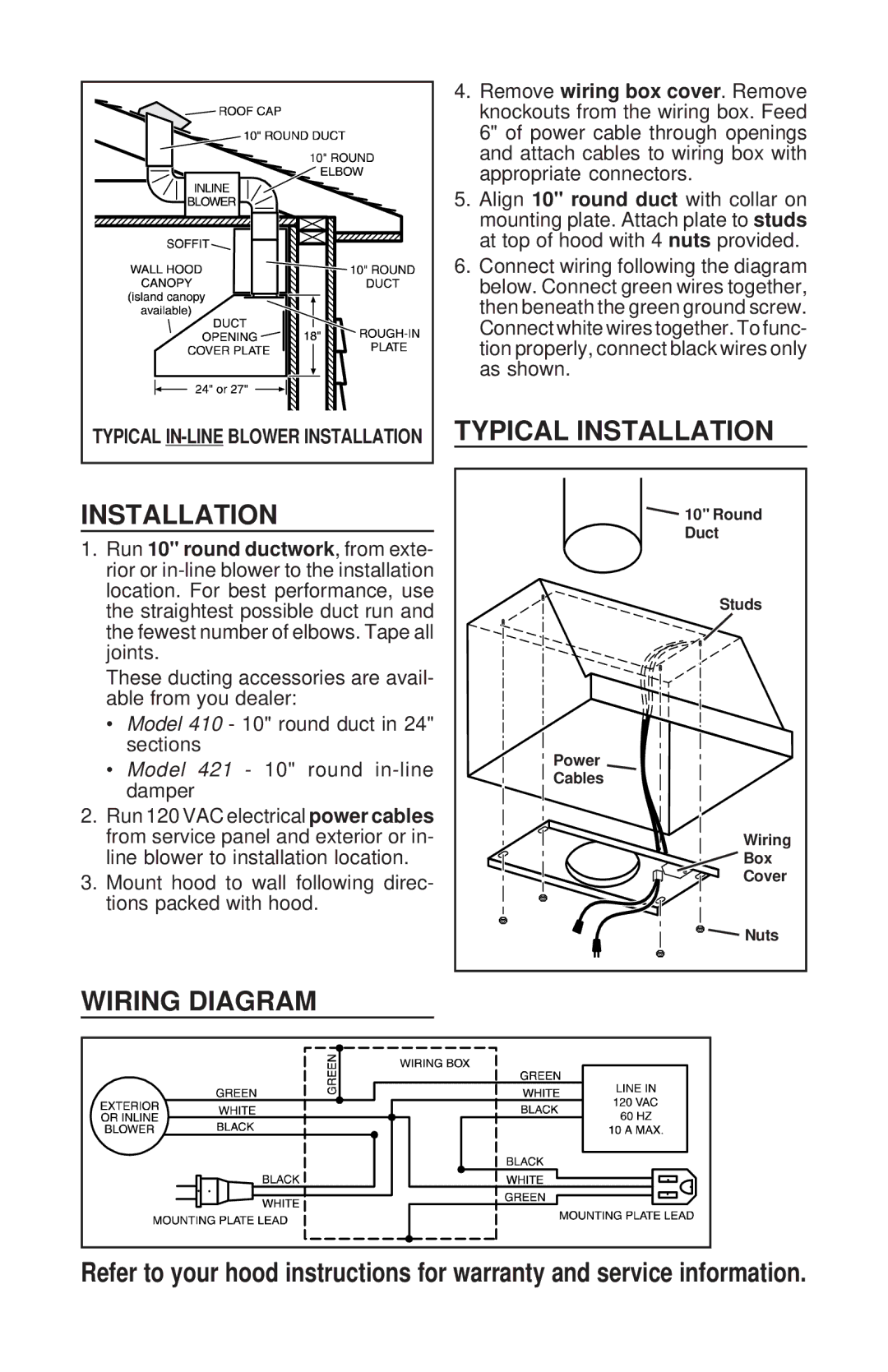 Broan 356NDK warranty Wiring Diagram, Typical Installation 