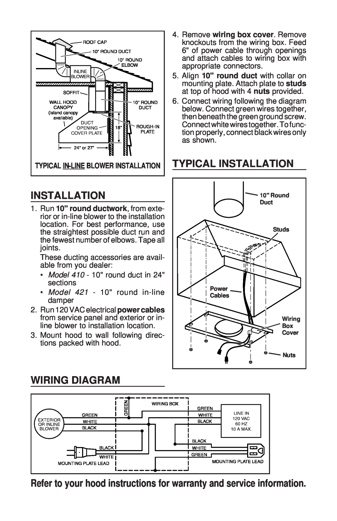 Broan 356NDK warranty Wiring Diagram, Typical Installation 