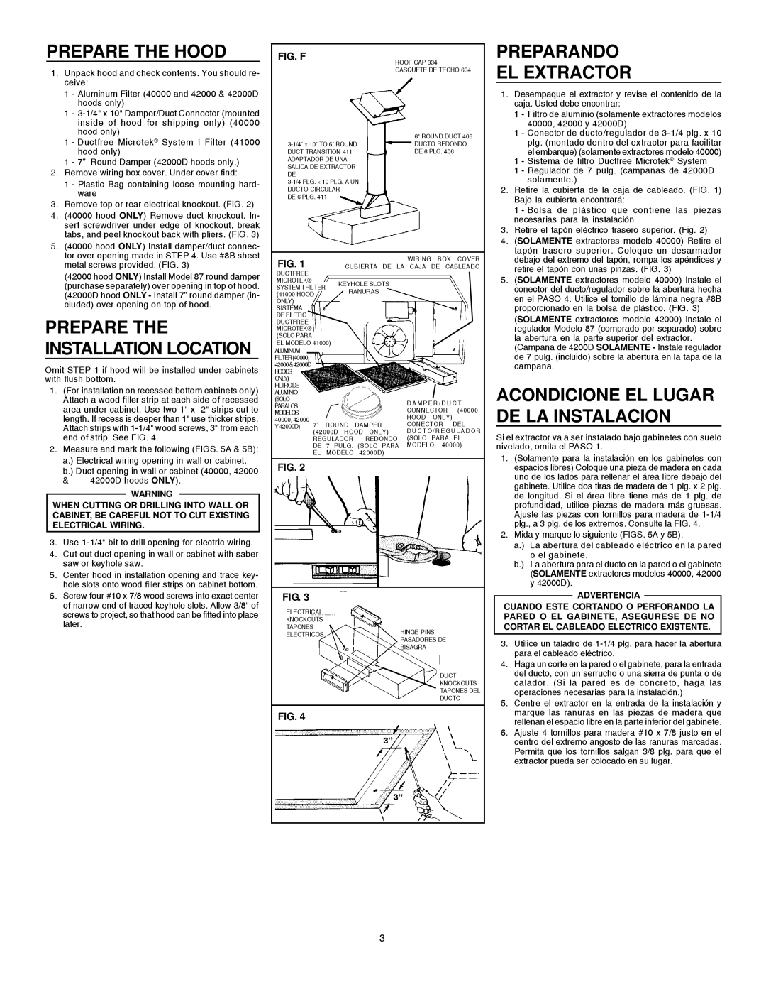 Broan 412401 installation instructions Prepare the Hood, Preparando EL Extractor, Acondicione EL Lugar DE LA Instalacion 