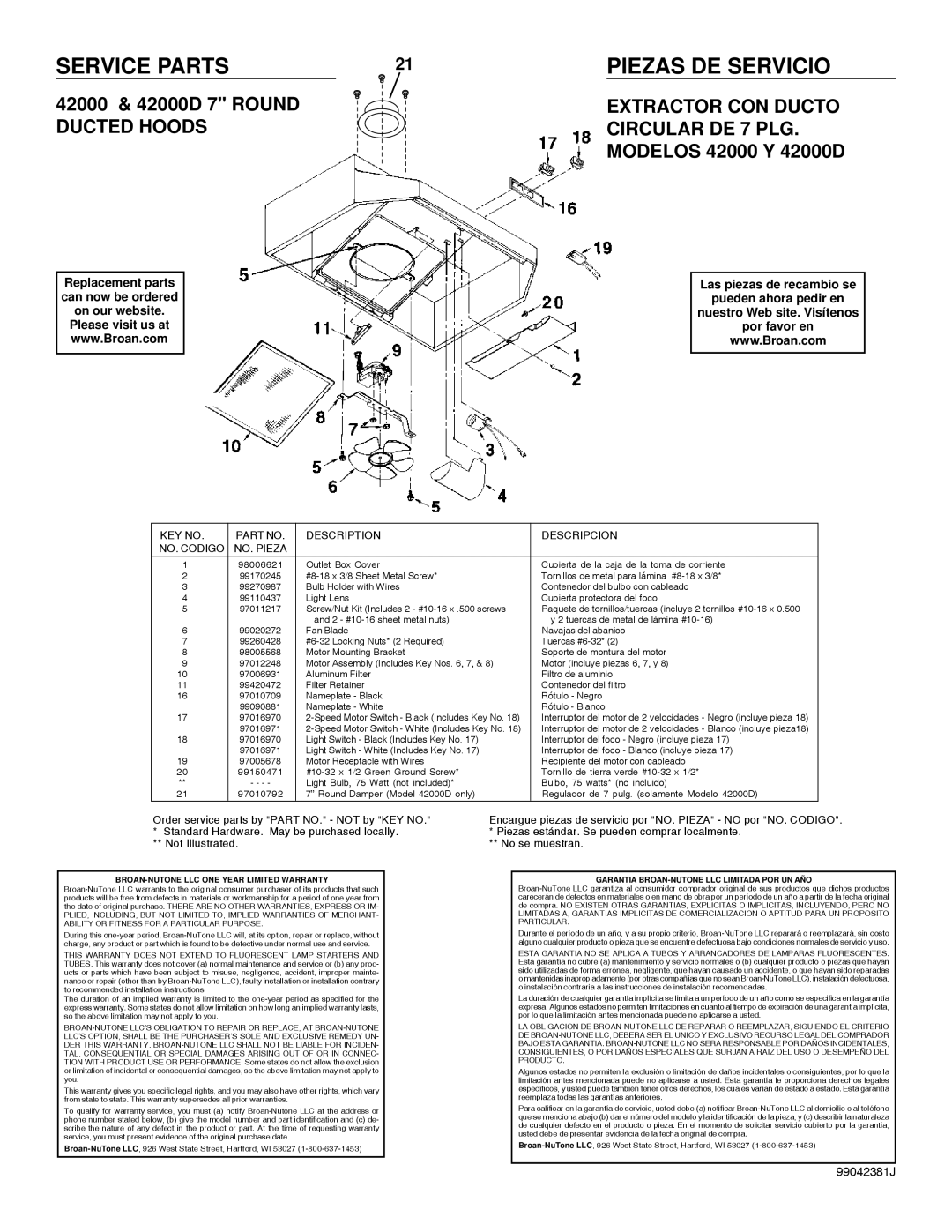 Broan 412401 installation instructions 42000 & 42000D 7 Round Ducted Hoods 