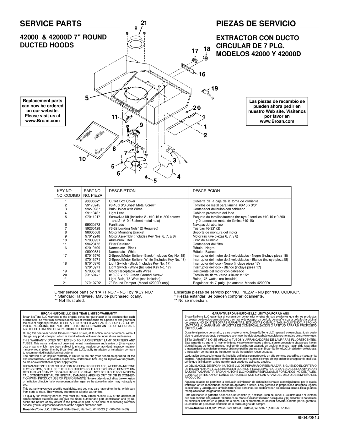 Broan 412404 installation instructions 42000 & 42000D 7 Round Ducted Hoods 