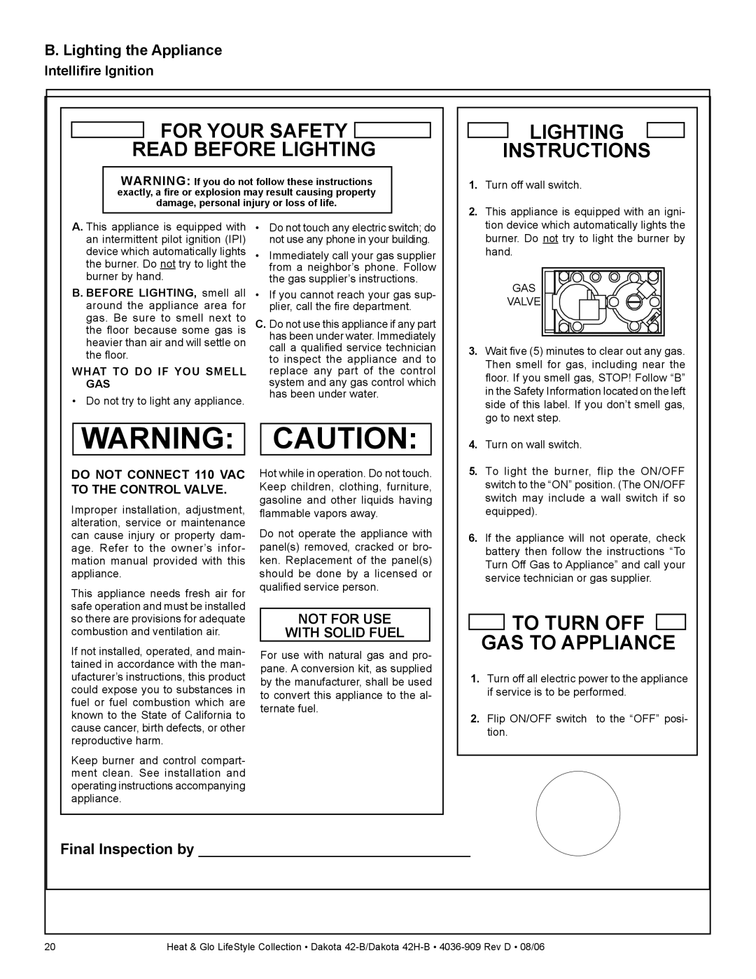 Broan 42H-B, 42-B owner manual For Your Safety Read Before Lighting Lighting Instructions, Lighting the Appliance 