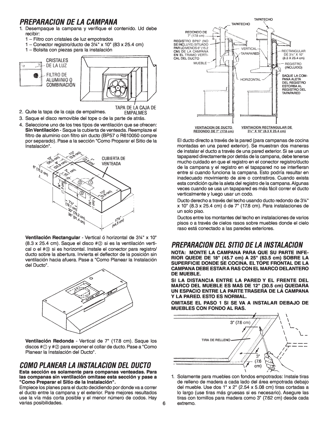 Broan 433011 Preparacion De La Campana, Como Planear La Instalacion Del Ducto, Preparacion Del Sitio De La Instalacion 