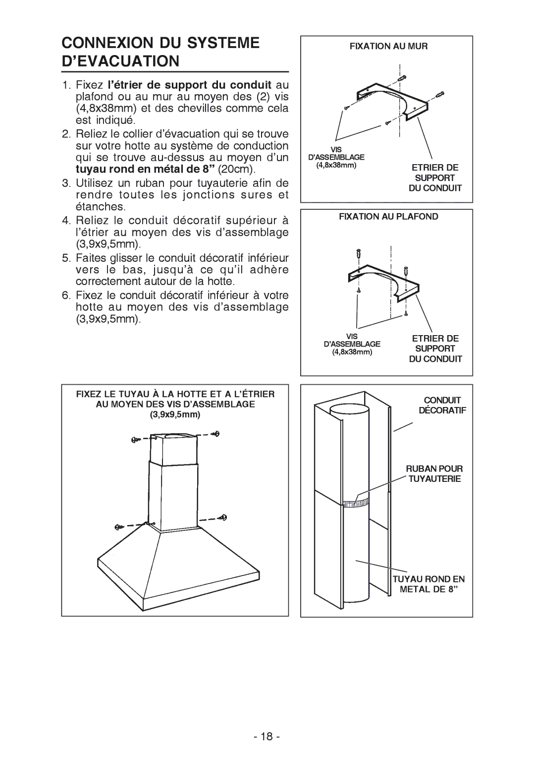 Broan 61000, 614804 manual Connexion DU Systeme D’EVACUATION 