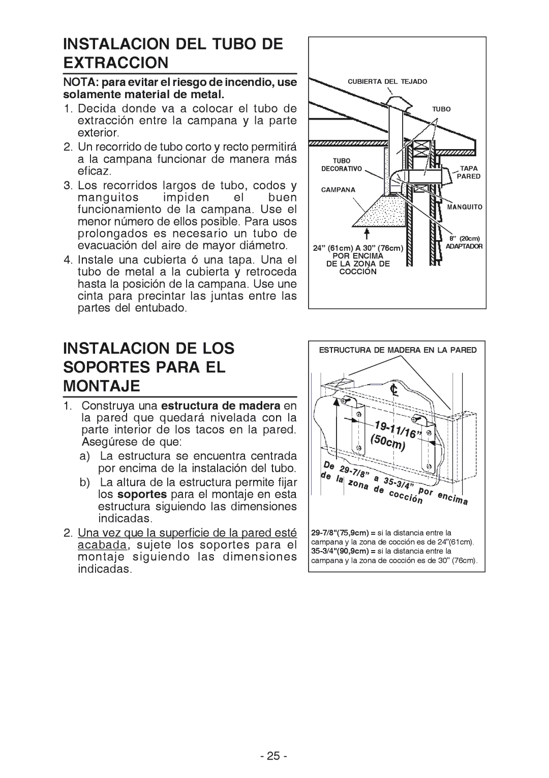 Broan 614804, 61000 manual Instalacion DEL Tubo DE Extraccion, Instalacion DE LOS Soportes Para EL Montaje 