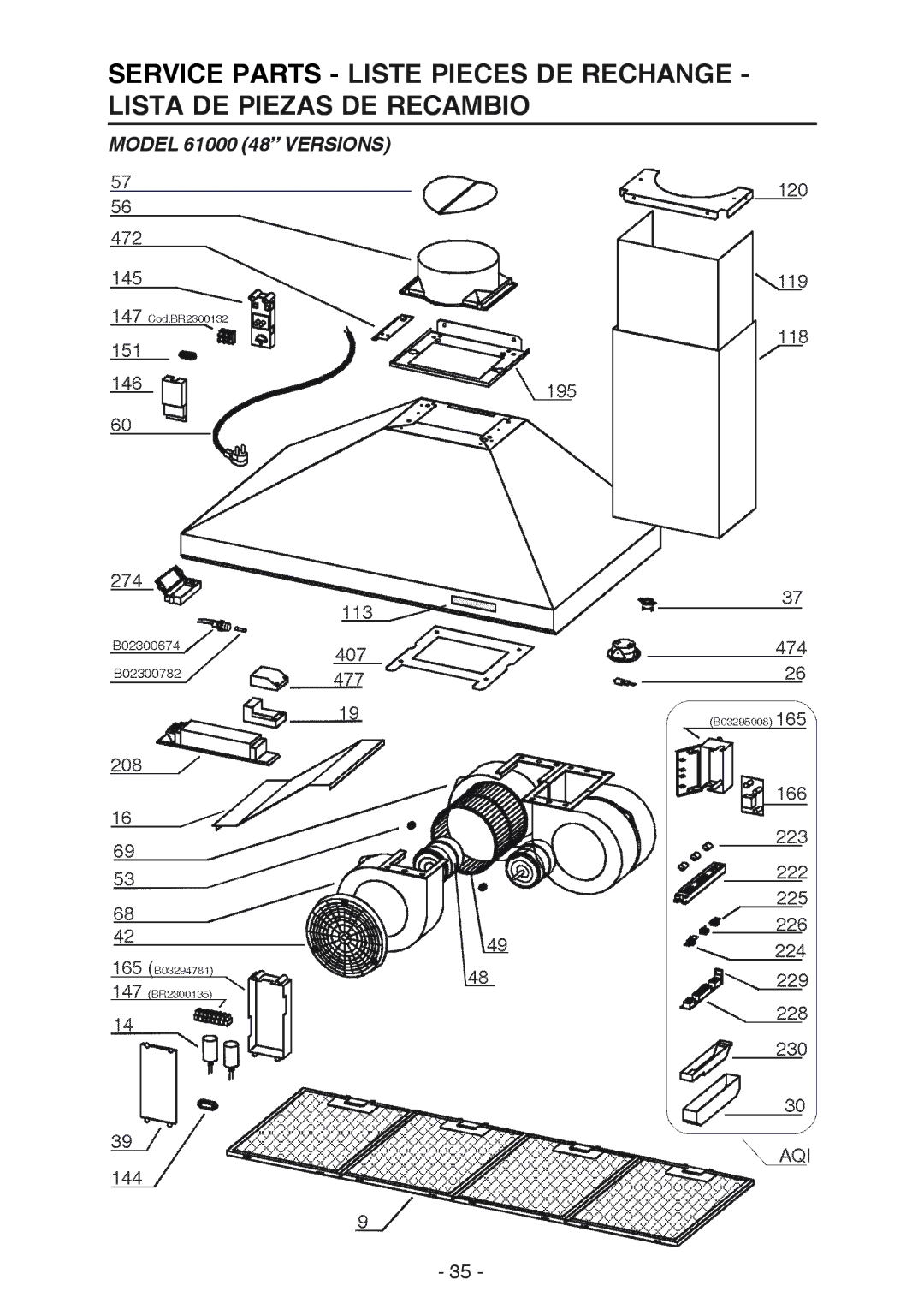 Broan 614804 manual Model 61000 48 Versions 