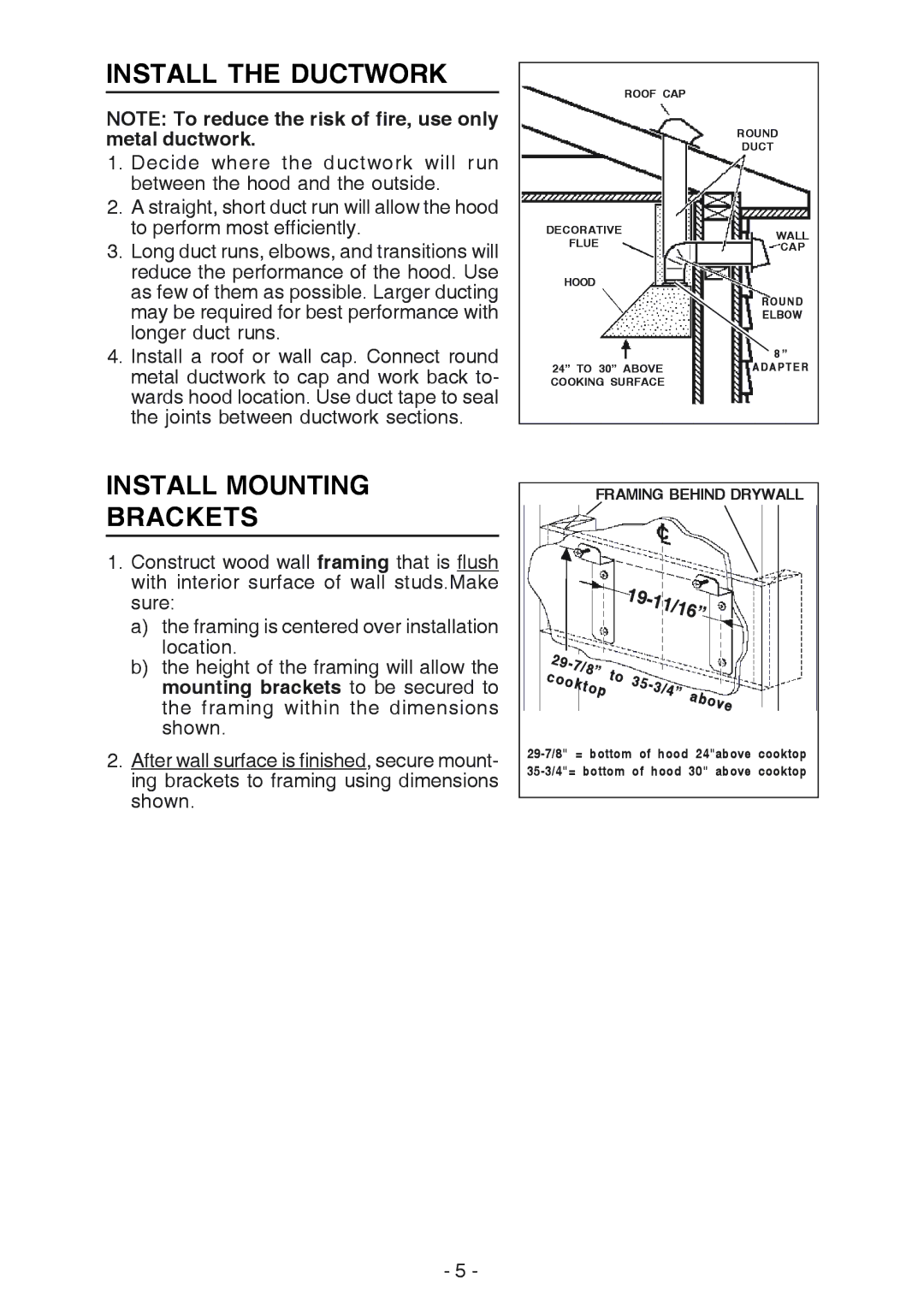 Broan 614804, 61000 manual Install the Ductwork, Install Mounting Brackets 