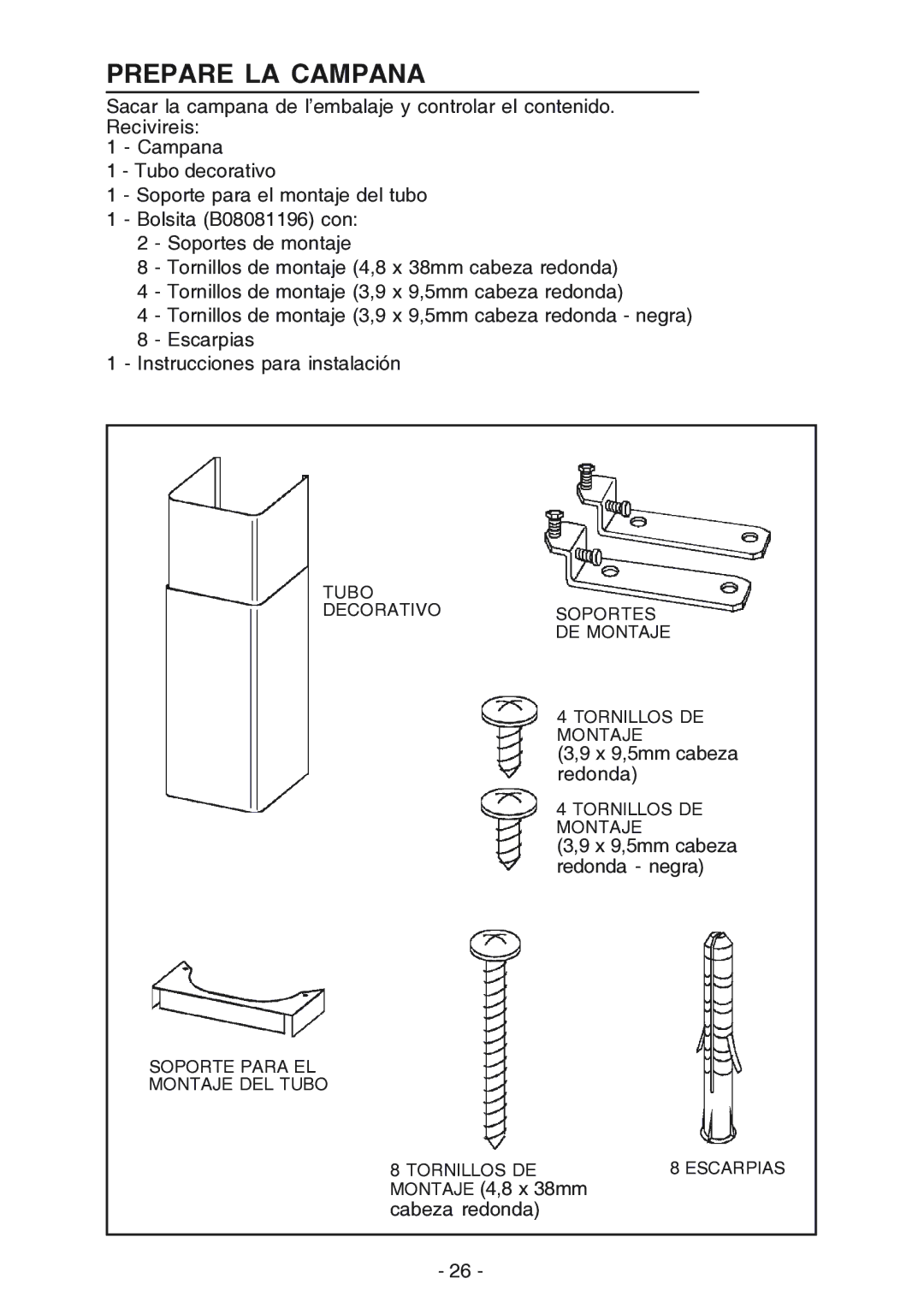 Broan 619004EX manual Prepare LA Campana 