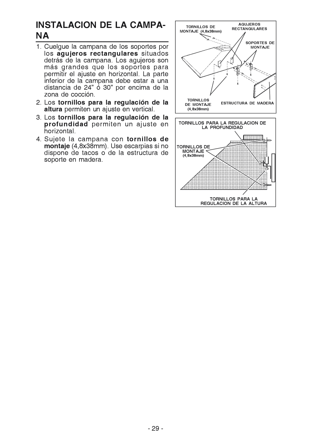 Broan 619004EX manual Instalacion De La Campa- Na 