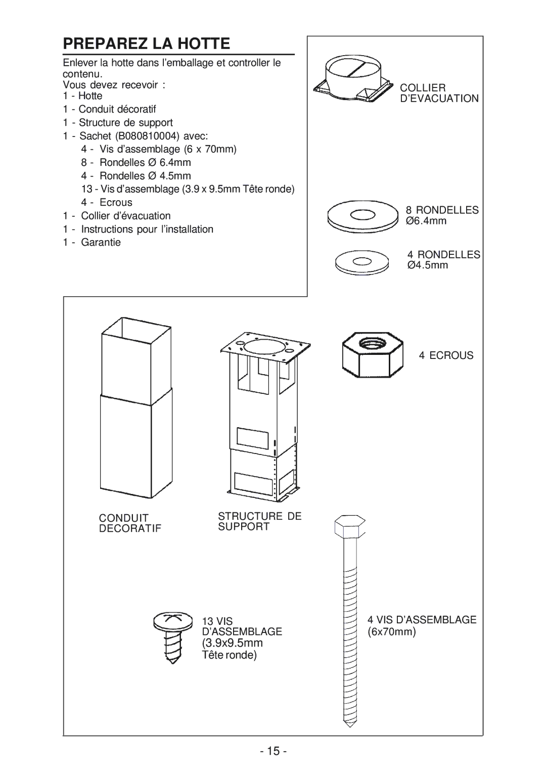 Broan 63000EX manual Preparez LA Hotte 