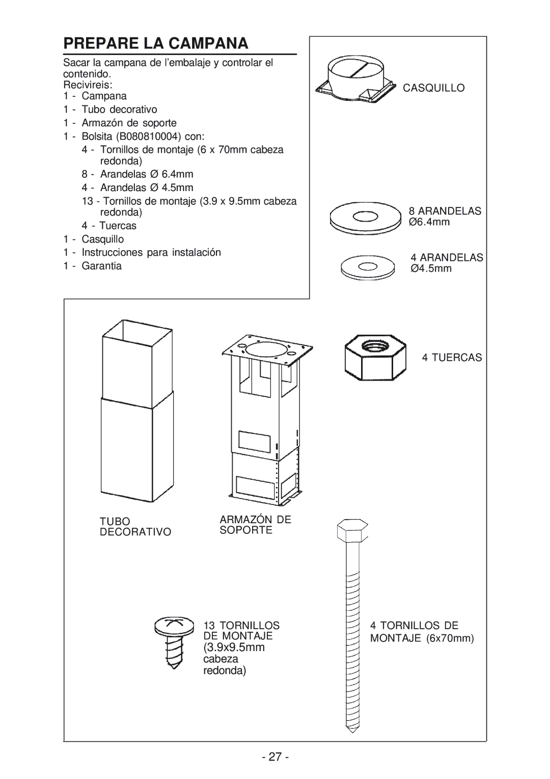 Broan 63000EX manual Prepare LA Campana 