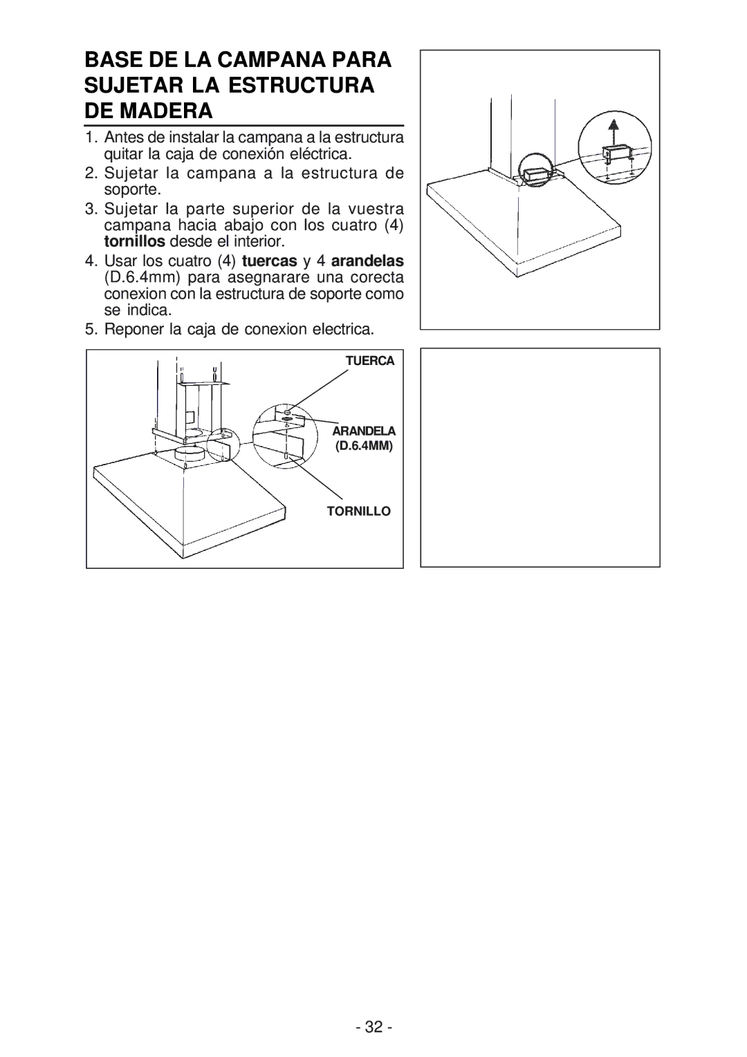 Broan 63000EX manual Base DE LA Campana Para Sujetar LA Estructura DE Madera 