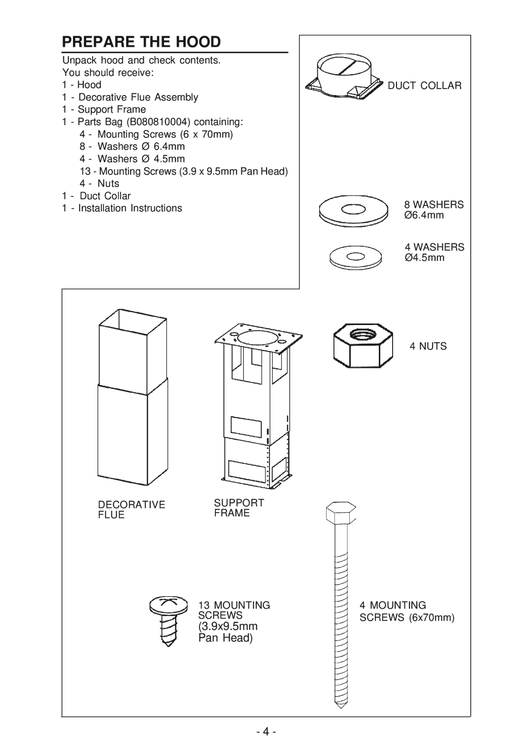 Broan 63000EX manual Prepare the Hood 