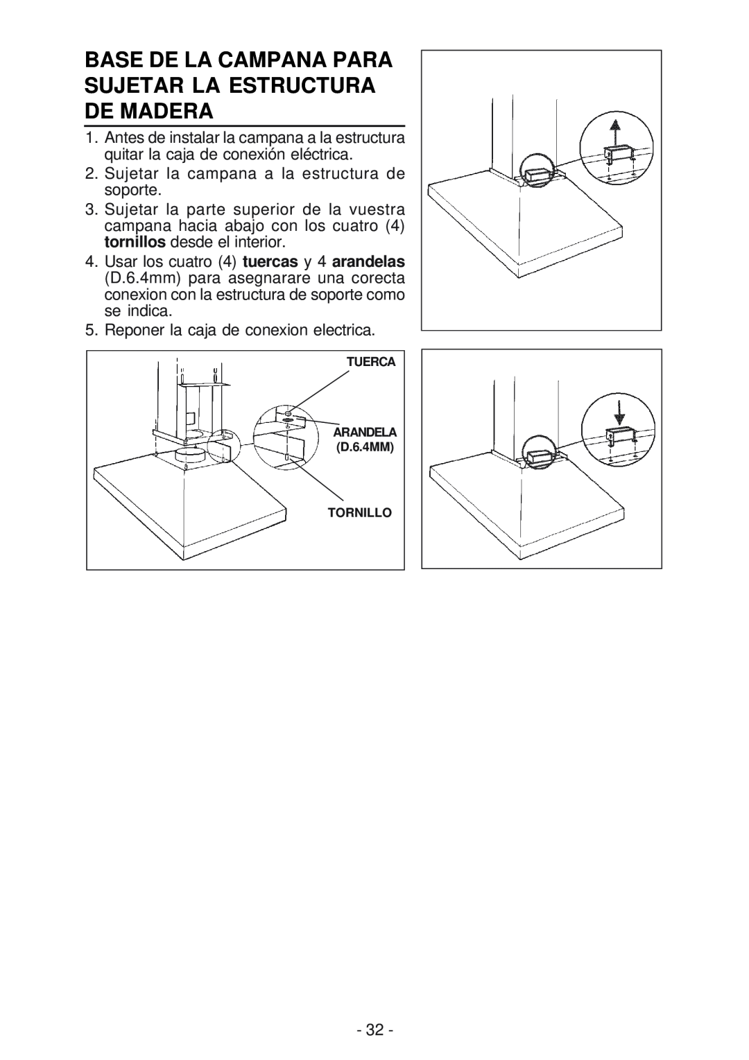Broan 63000EX manual Base De La Campana Para Sujetar La Estructura De Madera 