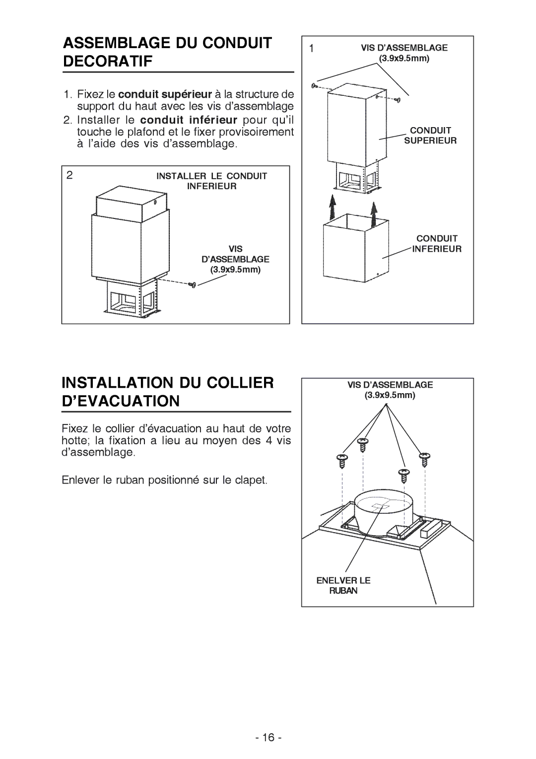 Broan 637004 manual Assemblage DU Conduit Decoratif, Installation DU Collier D’EVACUATION 