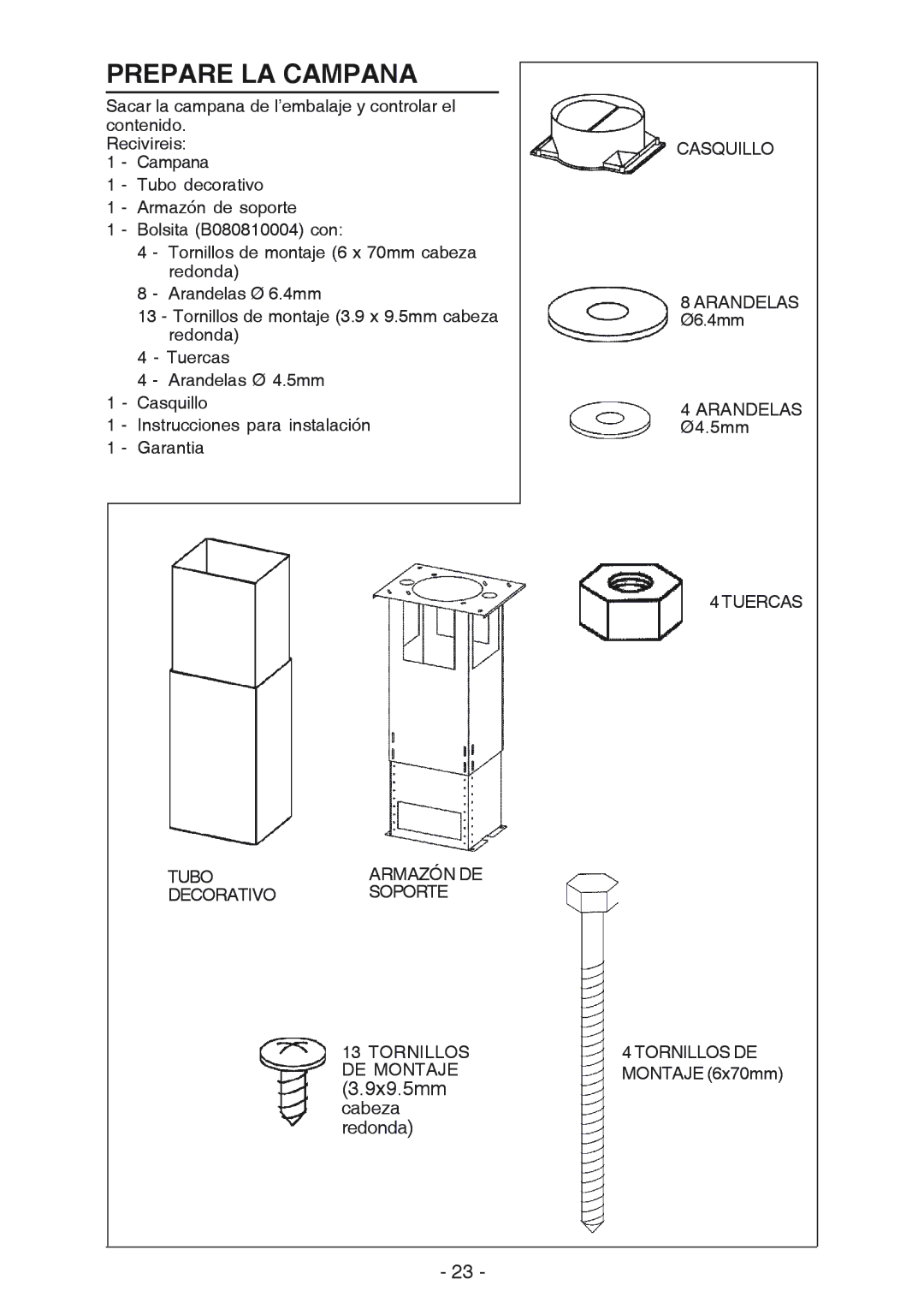 Broan 637004 manual Prepare LA Campana 