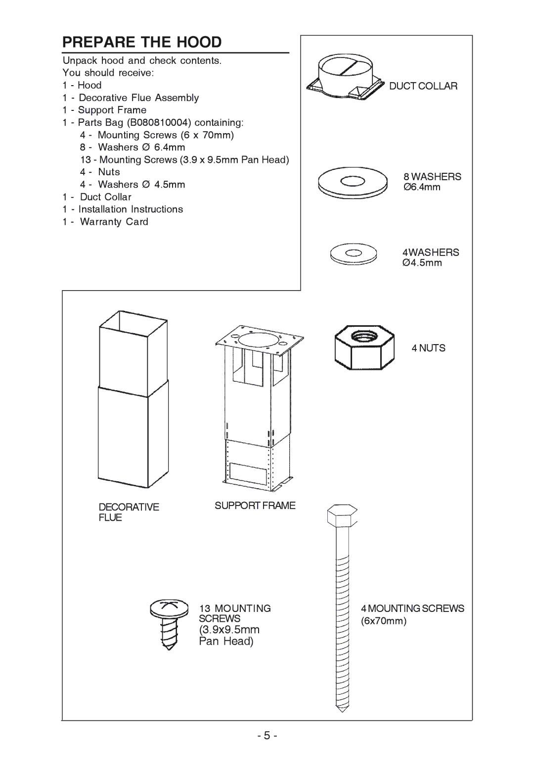 Broan 637004 manual Prepare the Hood 