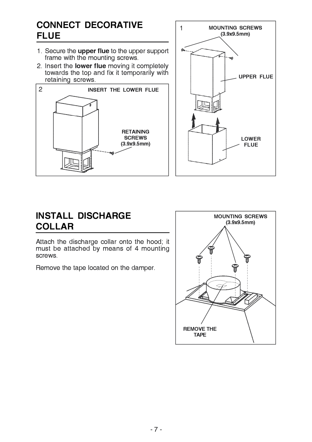 Broan 637004 manual Connect Decorative Flue, Install Discharge Collar 