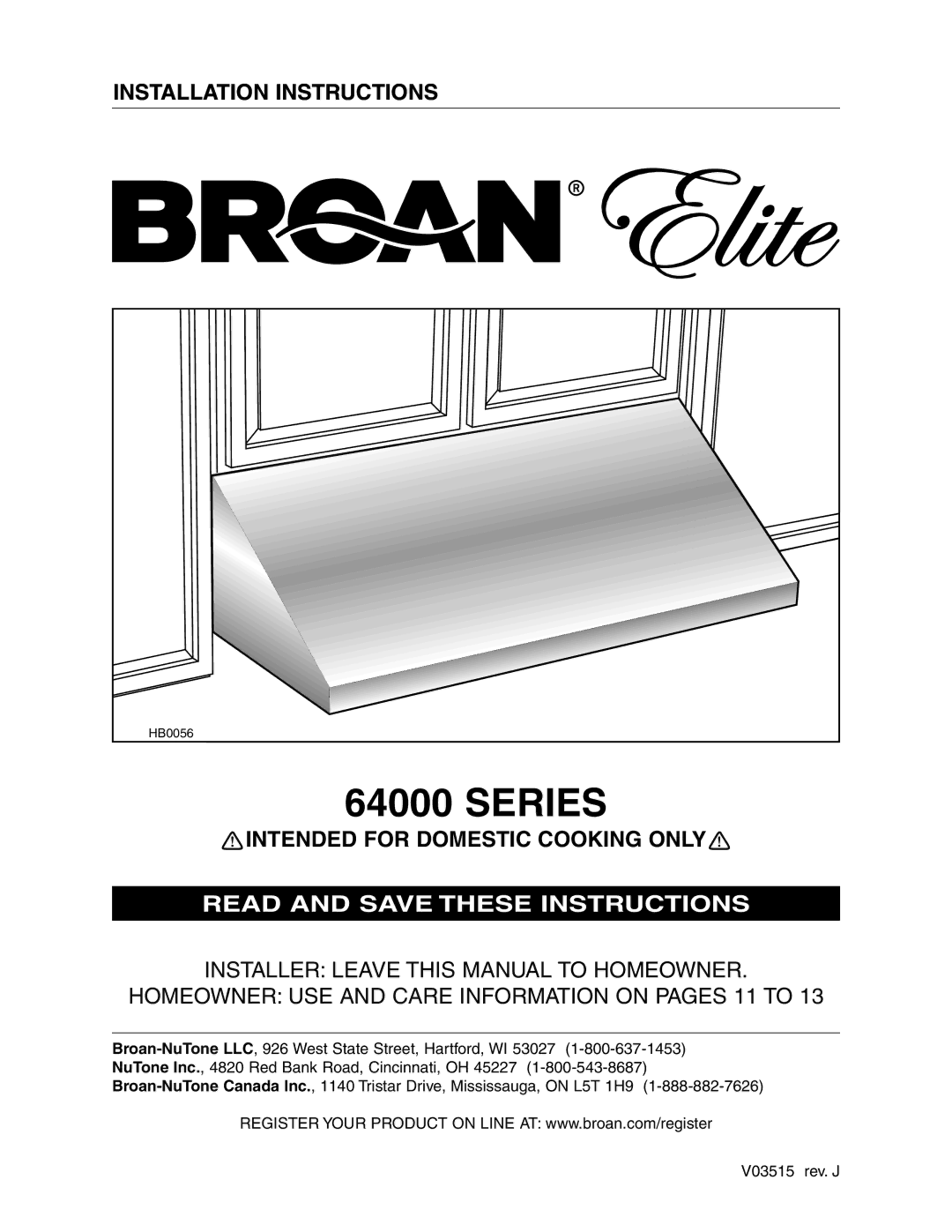 Broan 64000 installation instructions Series 