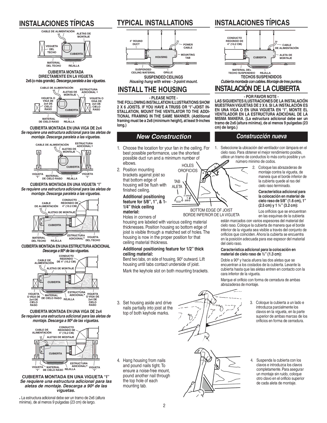 Broan 683L warranty Instalaciones Típicas, Typical Installations, Install the Housing 