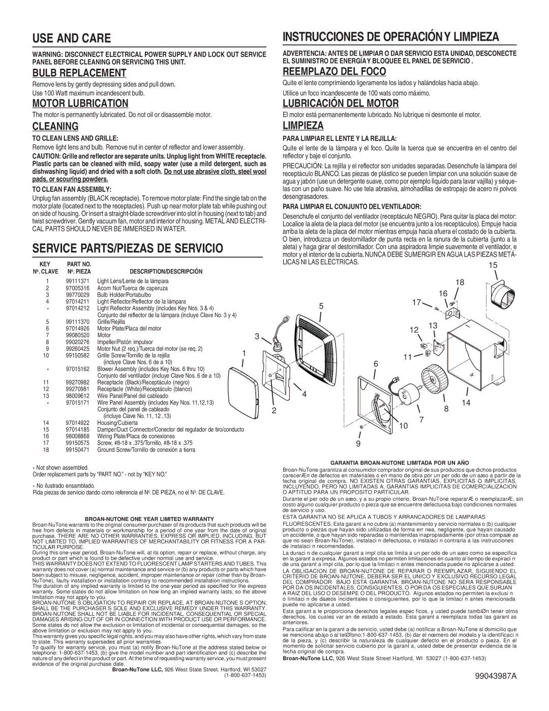 Broan 683L USE and Care, To Clean Lens and Grille, Reflector y baje el conjunto, To Clean FAN Assembly, Desengrasadores 