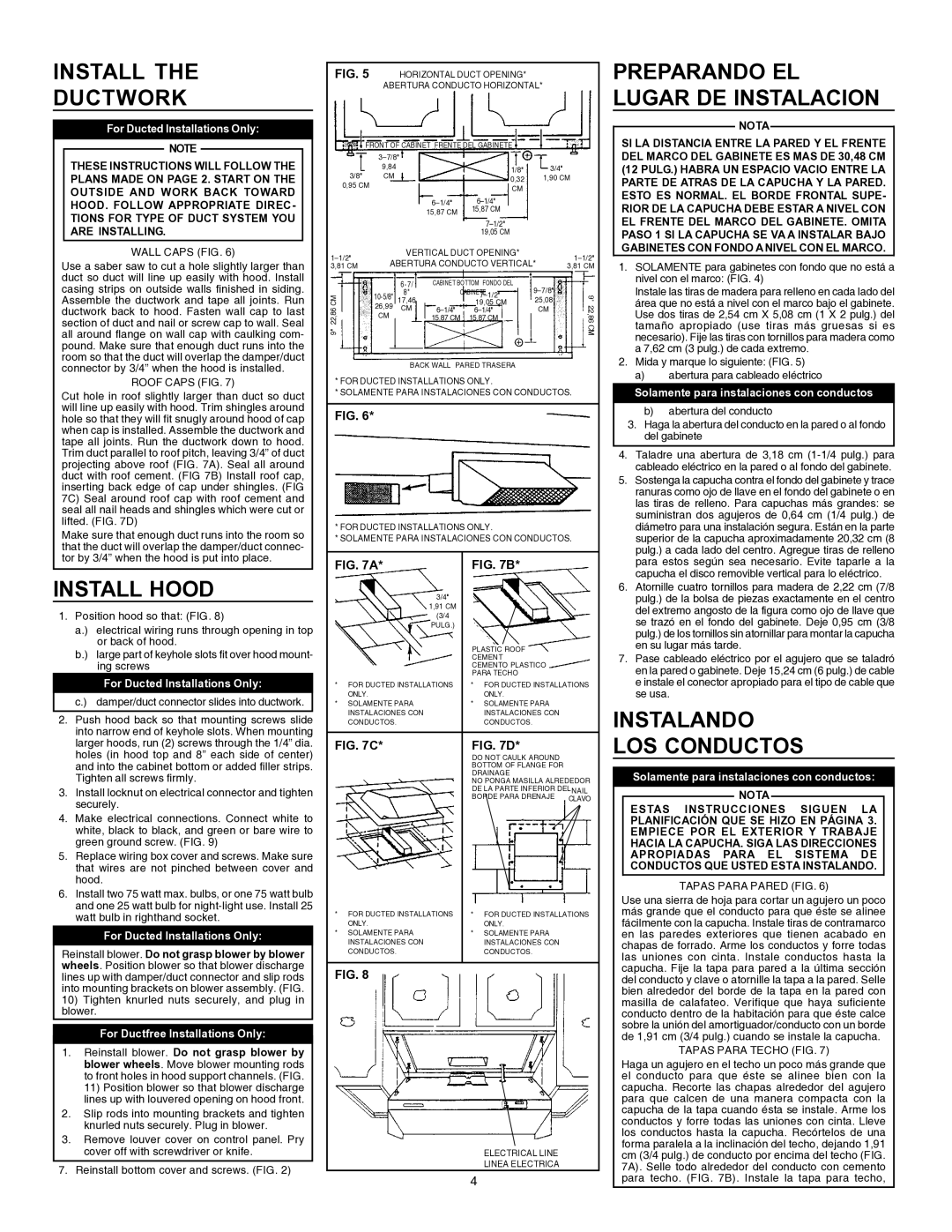 Broan 884804 Install Ductwork, Install Hood, Preparando EL Lugar DE Instalacion, Instalando LOS Conductos 