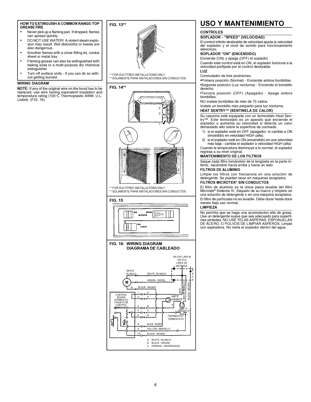 Broan 884804 installation instructions USO Y Mantenimiento 