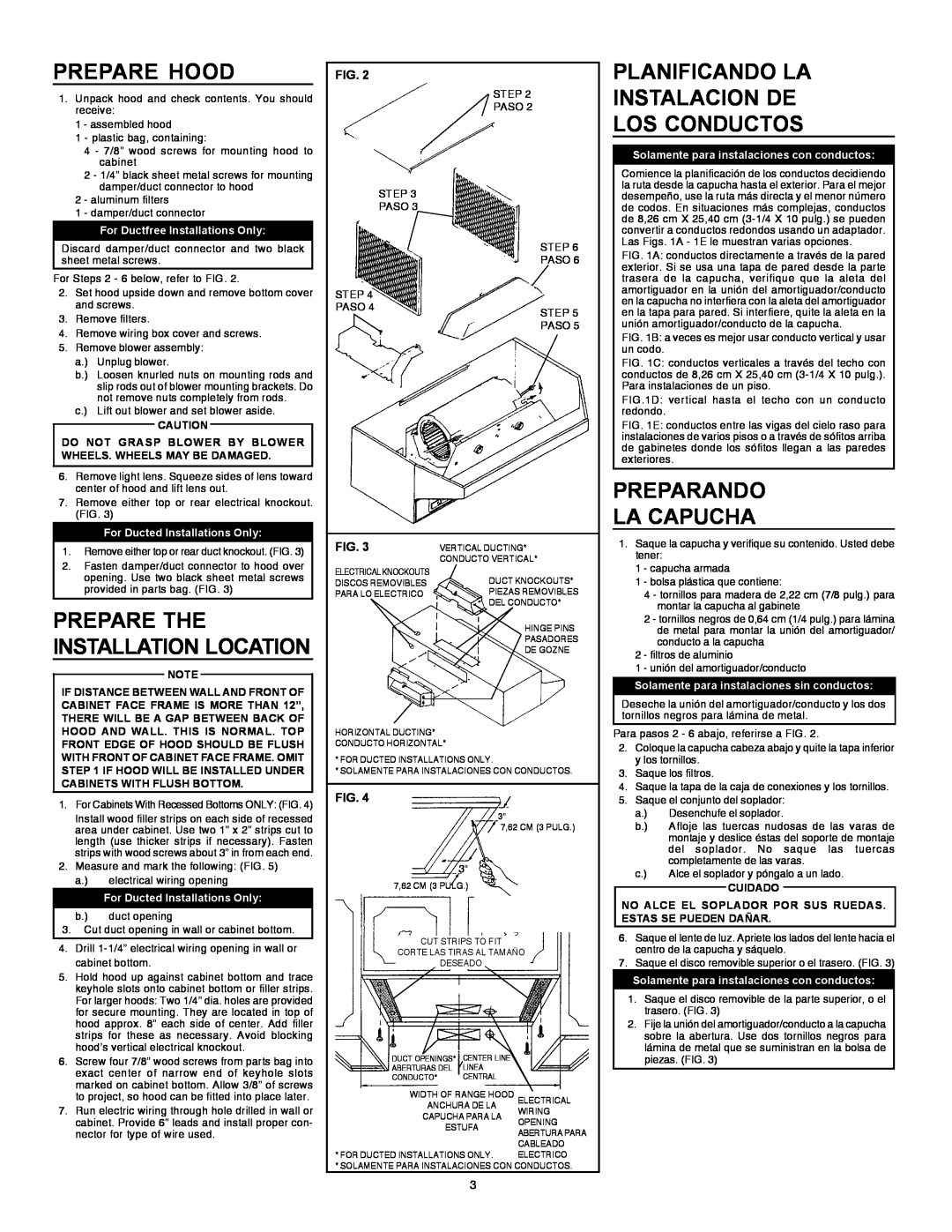 Broan 884804 installation instructions Prepare Hood, Planificando La Instalacion De Los Conductos, Preparando La Capucha 