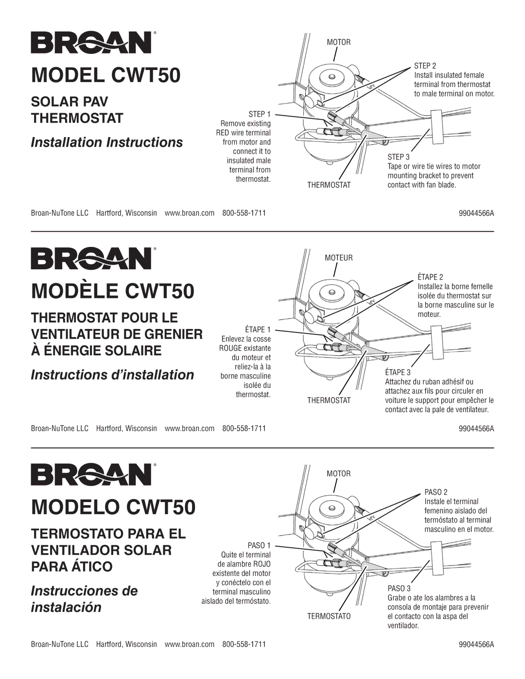 Broan installation instructions Model CWT50, Modèle CWT50, Modelo CWT50 