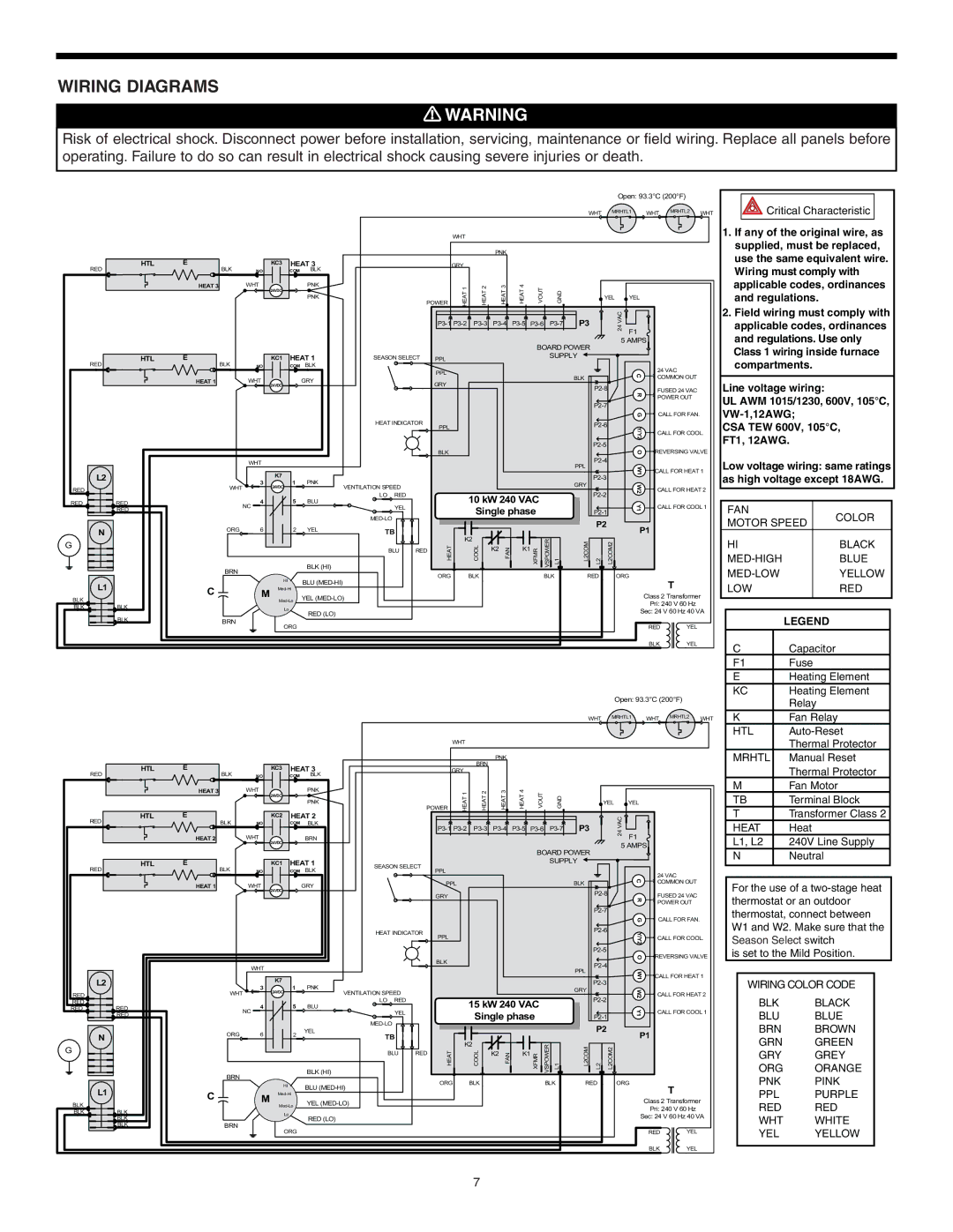 Broan D SERIES ELECTRIC FURNACE, 30042432A warranty Wiring Diagrams 