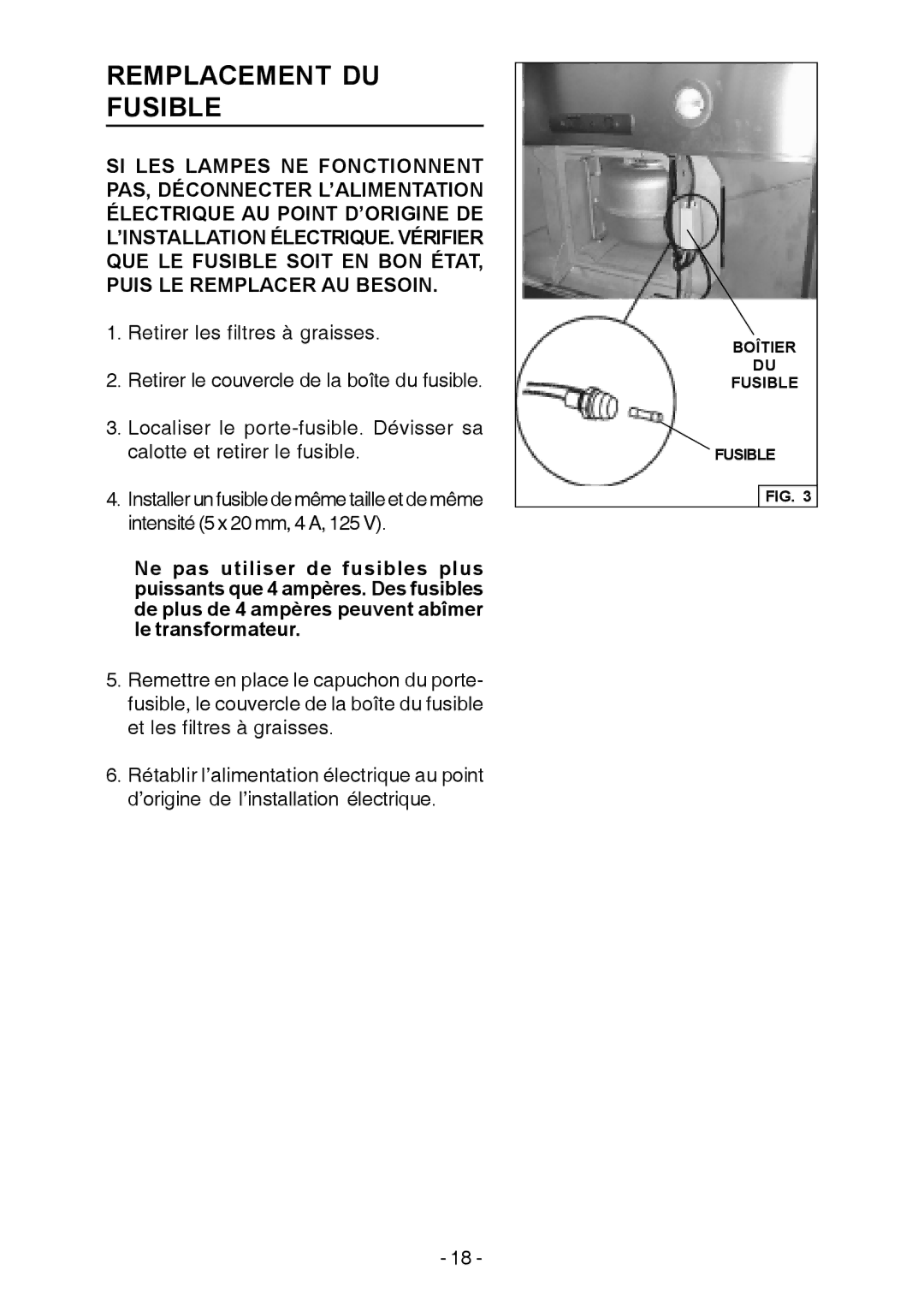 Broan E54000 manual Remplacement DU Fusible 