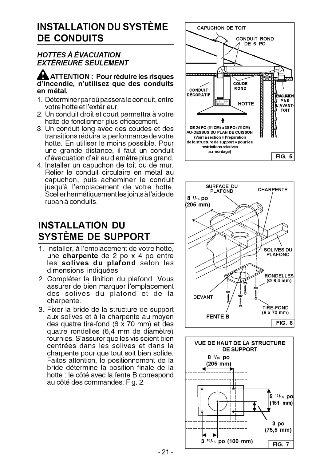 Broan E54000 manual Installation DU Système DE Conduits, Installation DU Système DE Support 