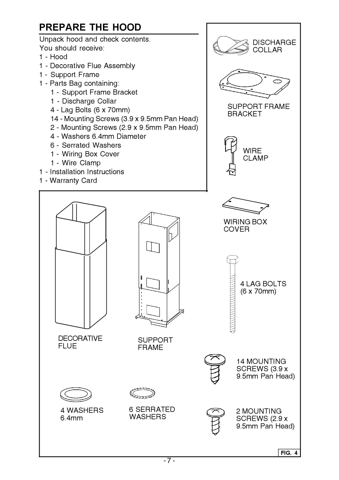 Broan E54000 manual Prepare the Hood 