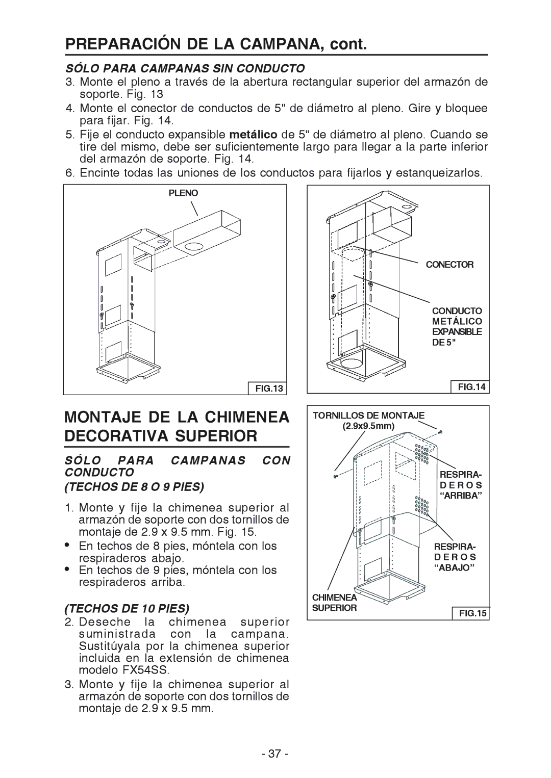 Broan E54000 manual Preparación DE LA CAMPANA, Montaje DE LA Chimenea Decorativa Superior 