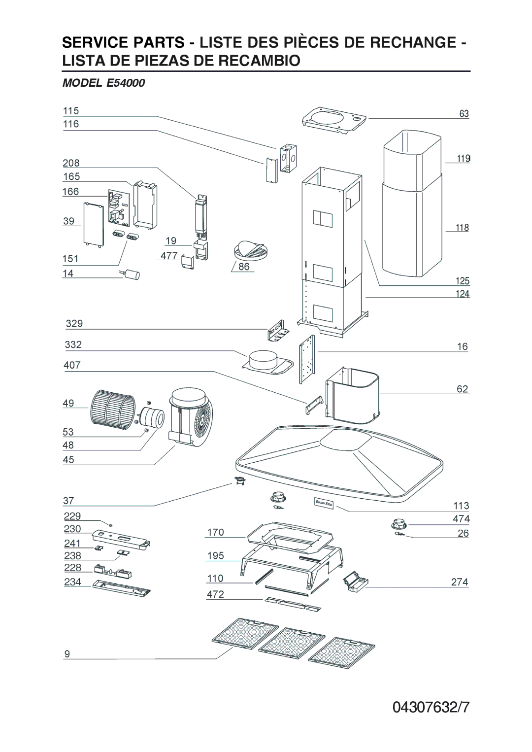 Broan E54000 manual 04307632/7 