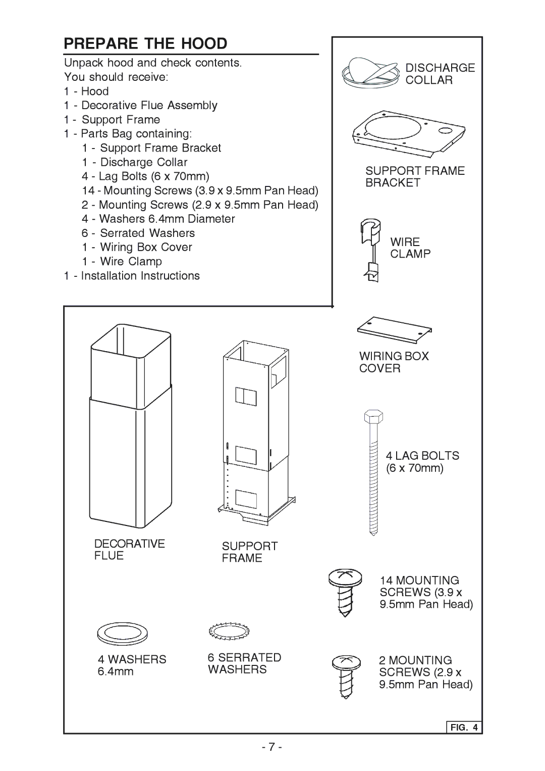 Broan E54000 manual Prepare the Hood 