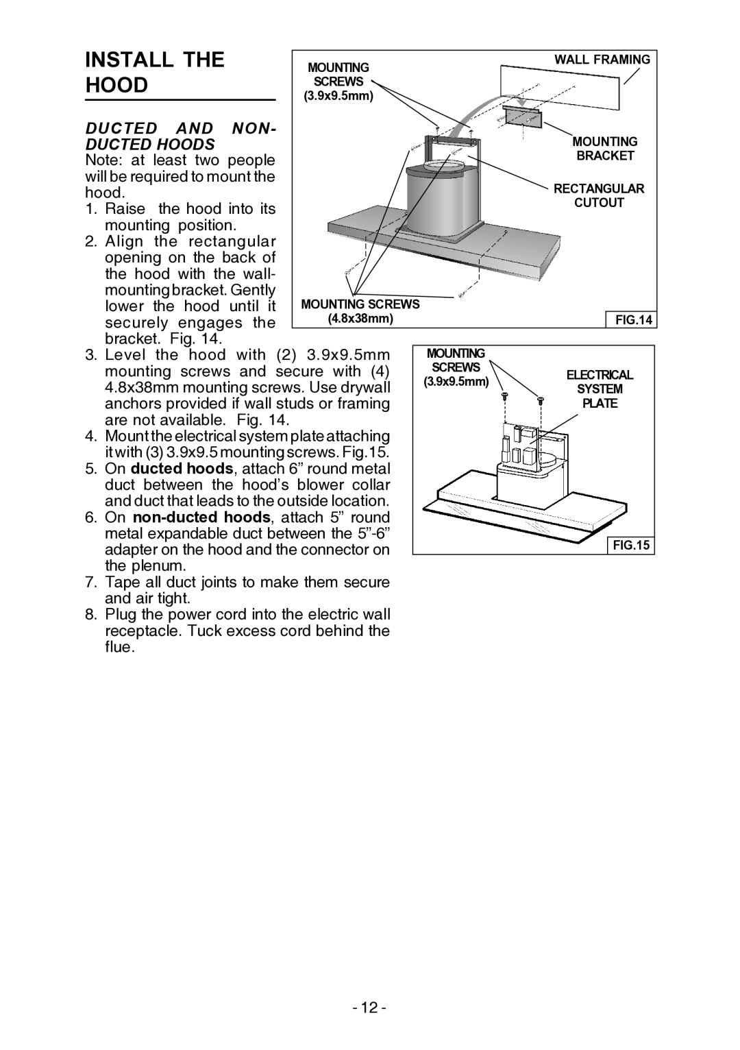 Broan E55000 manual Install, Ducted NON, Ducted Hoods 