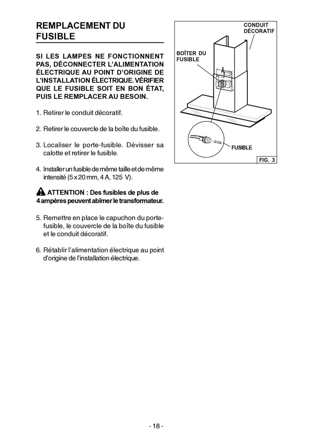 Broan E55000 manual Remplacement DU Fusible 