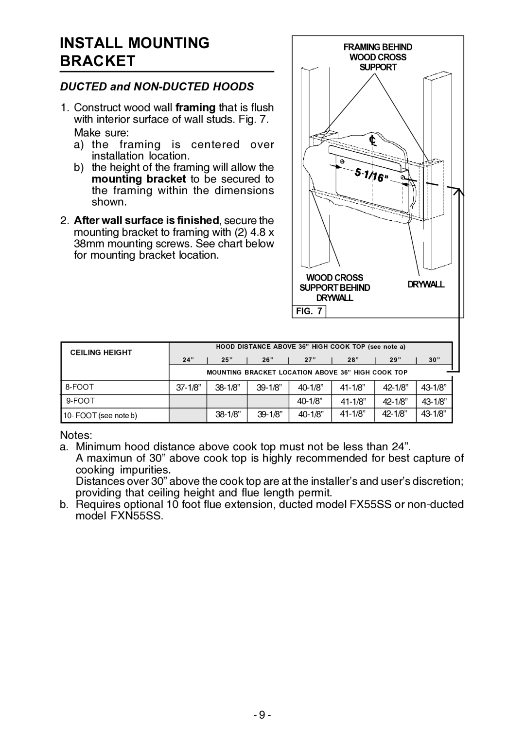 Broan E55000 manual Install Mounting Bracket, Framing Behind, Wood Cross Support, Support Behind, Ceiling Height 