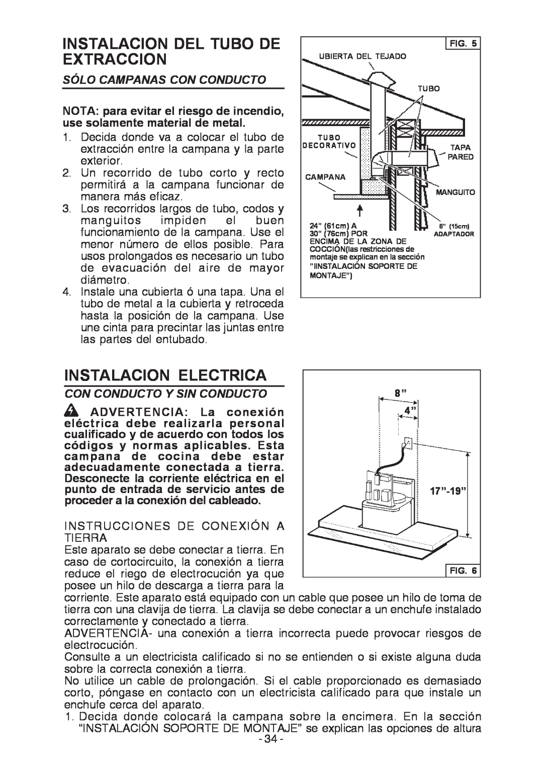Broan E55000 manual Instalacion Del Tubo De Extraccion, Instalacion Electrica 