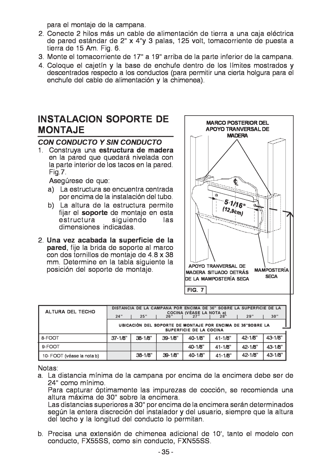 Broan E55000 manual Instalacion Soporte De Montaje 