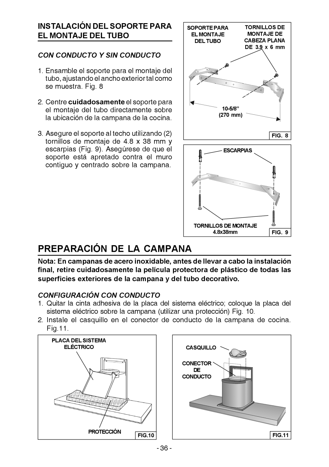 Broan E55000 manual Preparación De La Campana, Instalación Del Soporte Para El Montaje Del Tubo 