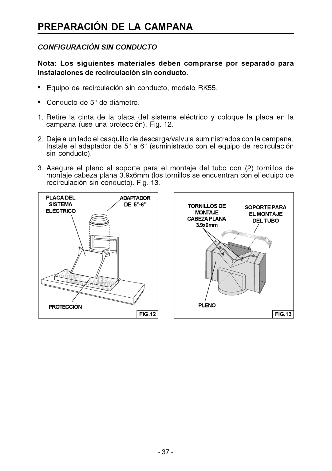 Broan E55000 manual Preparación De La Campana, Configuración Sin Conducto 