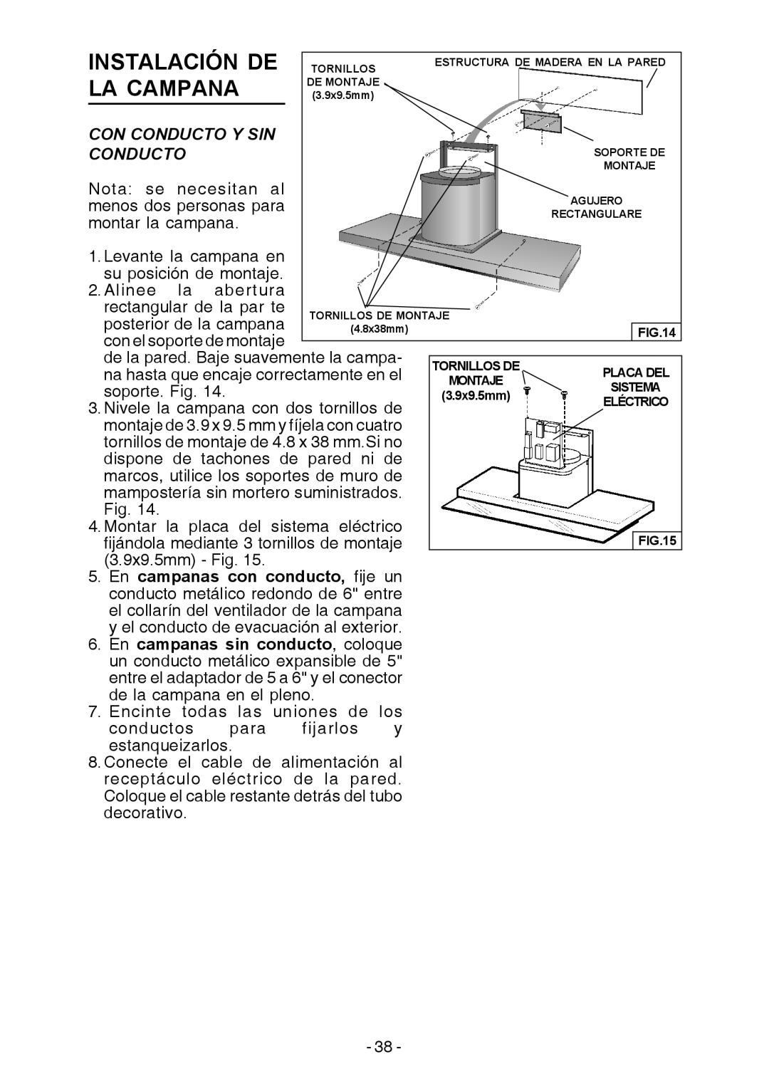 Broan E55000 manual Instalación De, La Campana, Con Conducto Y Sin 