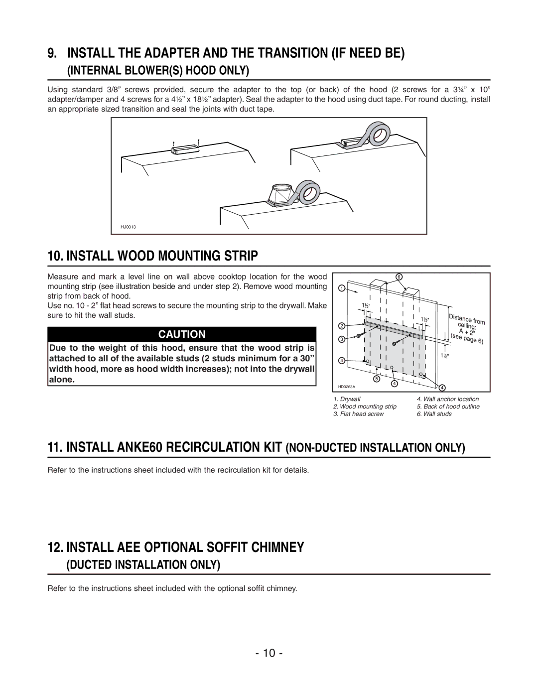 Broan E60000 Series Install the Adapter and the Transition if Need be, Install Wood Mounting Strip 